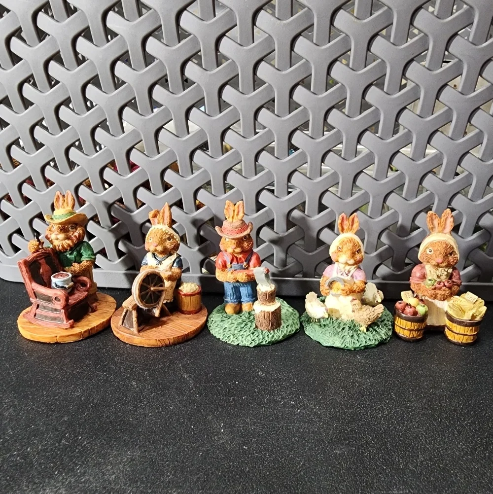 5 Tim Wolfe Country Bunnies Miniature Figurines Lot Resin Easter